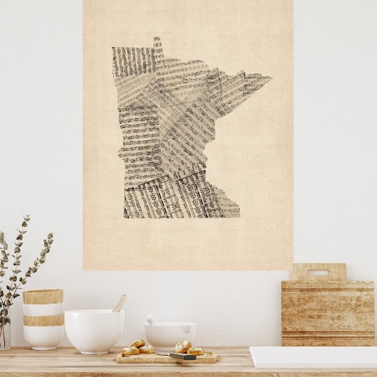 ミネソタの古楽譜の地図 ポスター (キッチン)