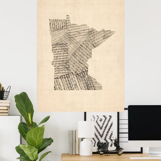 ミネソタの古楽譜の地図 ポスター (ホームオフィス)