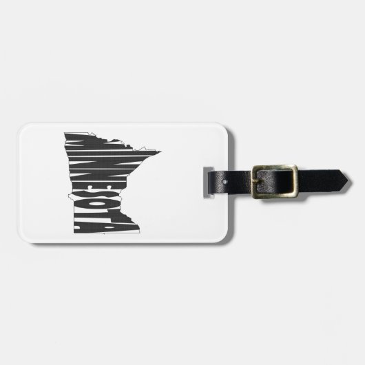 ミネソタの州の名前の単語の芸術の黒 ラゲッジタグ (正面横)
