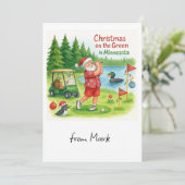 ミネソタの湖畔でゴルフを楽しむサンタクロース シーズンカード (スタンド正面)