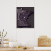 ミネソタの紫のレリーフ、 浮き彫りの地図 ポスター (キッチン)