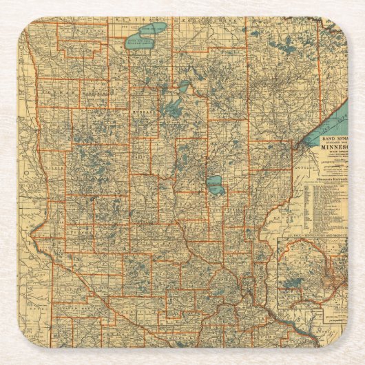 ミネソタの道路図 スクエアペーパーコースター (正面)