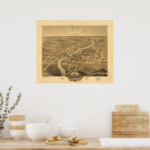 ミネソタアノカ1869アンティークパノラママップ ポスター (キッチン)