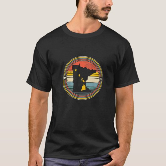 ミネソタハワイルーツオリジン州マップレトロ Tシャツ (正面)