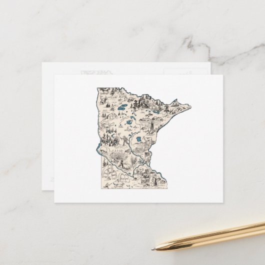 ミネソタヴィンテージ写真マップアンティーク州グラフ ポストカード (正面/裏面インサイチュ)