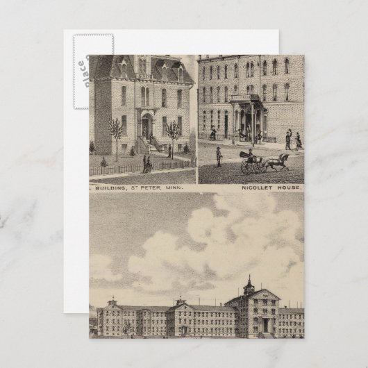 ミネソタ州の公立学校建物精神科病院 ポストカード (正面/裏面)
