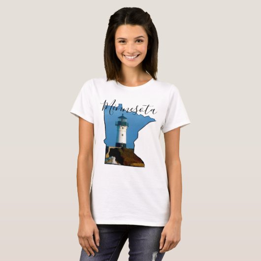 ミネソタ州の地図と灯台 Tシャツ (正面フル)