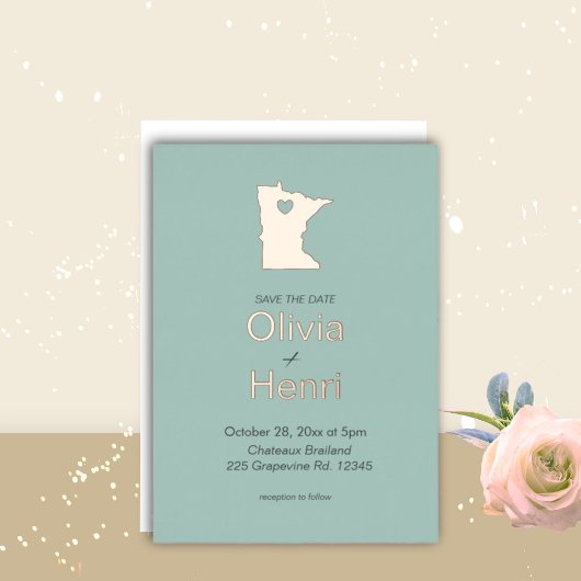 ミネソタ州の宛先ウェディング日付を保存 箔招待状