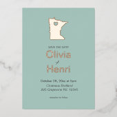 ミネソタ州の宛先ウェディング日付を保存 箔招待状 (正面)