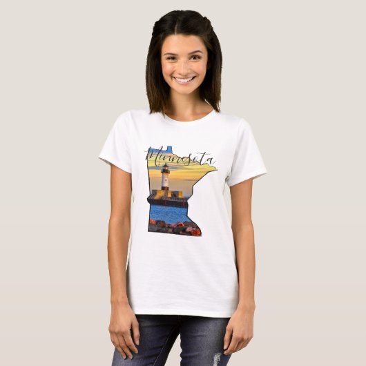 ミネソタ州の灯台地図 Tシャツ (正面フル)