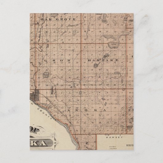 ミネソタ州アノカ郡の地図 ポストカード (正面)