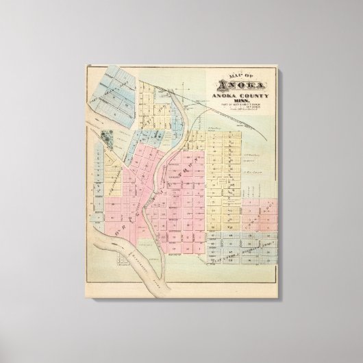 ミネソタ州アノカ郡アノカの地図 キャンバスプリント (正面)