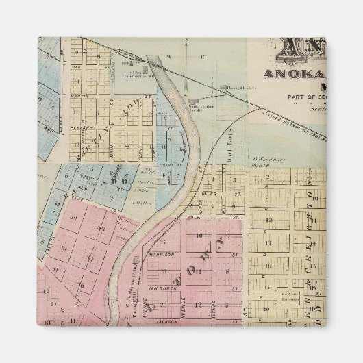 ミネソタ州アノカ郡アノカの地図 マグネット (正面)