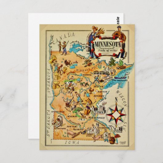ミネソタ州イラストマップ ポストカード (正面/裏面)