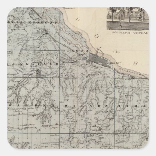 ミネソタ州ウィノナの地図 スクエアシール (正面)