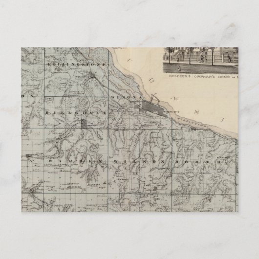 ミネソタ州ウィノナの地図 ポストカード (正面)