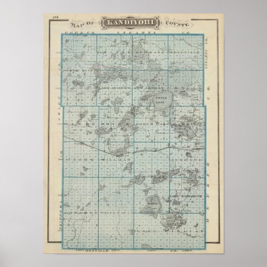 ミネソタ州カンディヨヒ郡の地図 ポスター