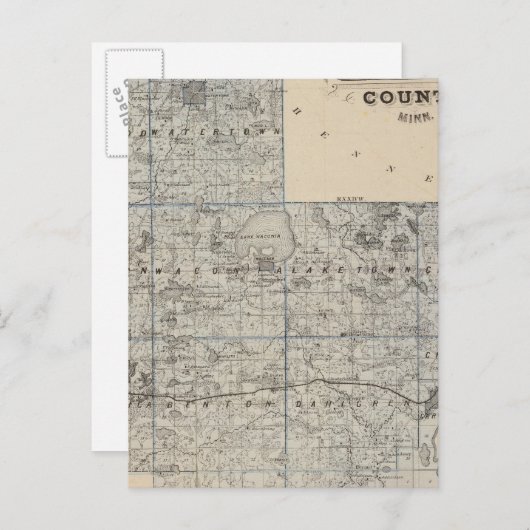 ミネソタ州カーバー郡の地図 ポストカード (正面/裏面)