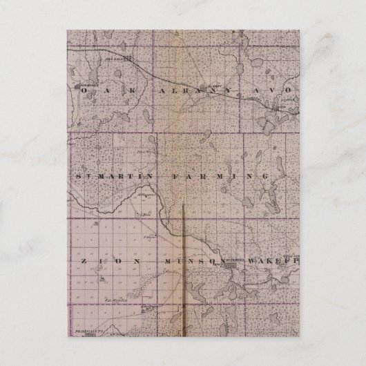 ミネソタ州ステアンス郡の地図 ポストカード (正面)