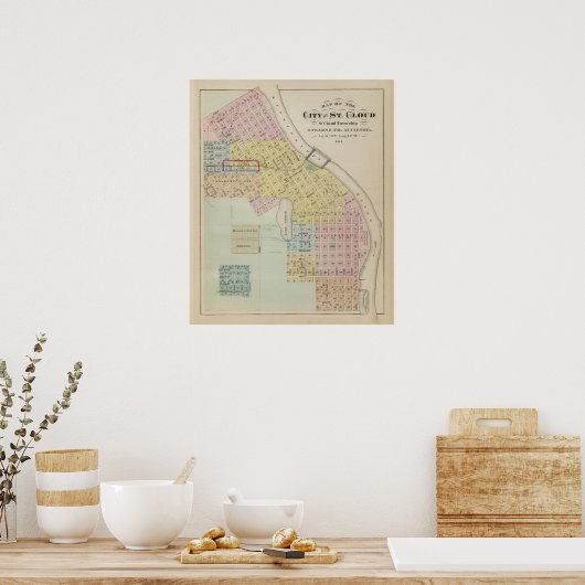 ミネソタ州セントクラウドの地図 ポスター (キッチン)