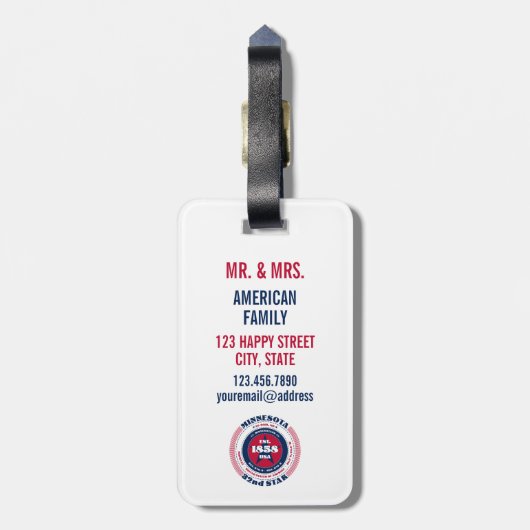 ミネソタ州パーソナライズされたギフト荷物タグ ラゲッジタグ (裏面縦)