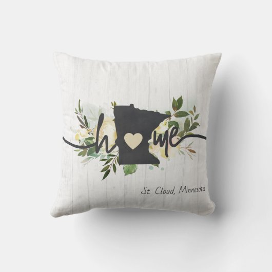 ミネソタ州パーソナライズされたユアホームシティ素朴 クッション (裏面)