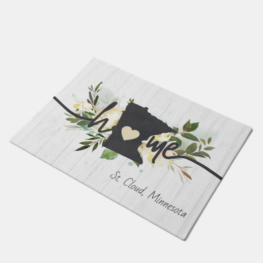 ミネソタ州パーソナライズされたユアホームシティ素朴 ドアマット (アングル)