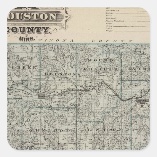 ミネソタ州ヒューストン郡の地図 スクエアシール (正面)