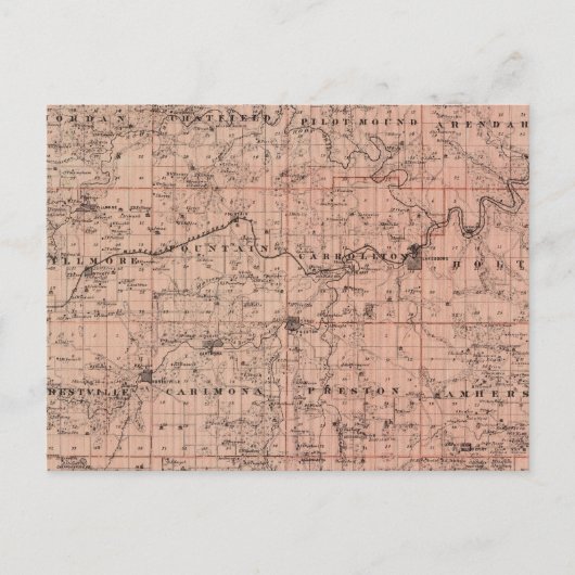 ミネソタ州フィルモア郡の地図 ポストカード (正面)