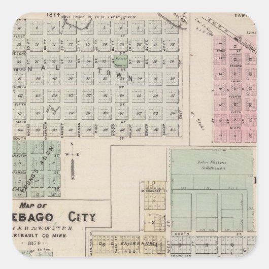 ミネソタ州ブルーアースのウィネバゴシティの地図 スクエアシール (正面)