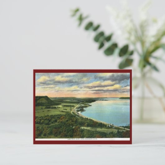 ミネソタ州ペピン湖で列車ヴィンテージ ポストカード (スタンド正面)