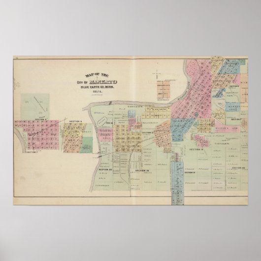 ミネソタ州マンカトの地図 ポスター (正面)