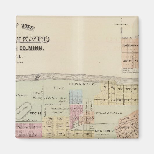 ミネソタ州マンカトの地図 マグネット (正面)