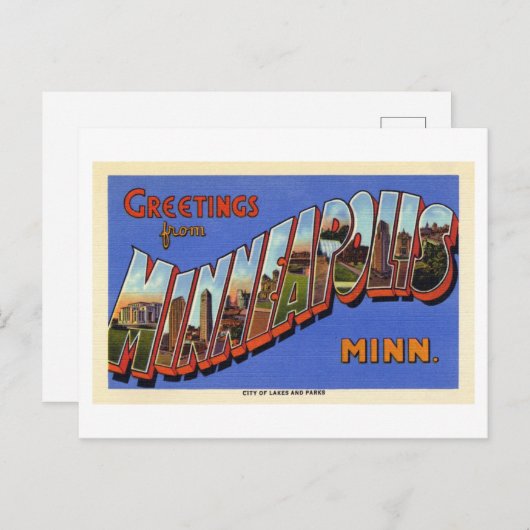 ミネソタ州ミネアポリスからのヴィンテージの挨拶 ポストカード (正面/裏面)