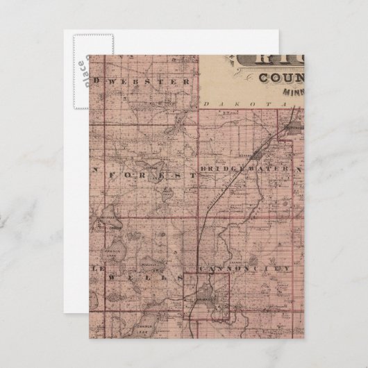 ミネソタ州ライス郡の地図 ポストカード (正面/裏面)