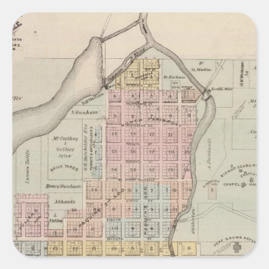 ミネソタ州ライス郡ファリボーの地図 スクエアシール (正面)