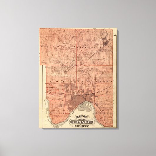 ミネソタ州ラムゼイ郡の地図 キャンバスプリント (正面)