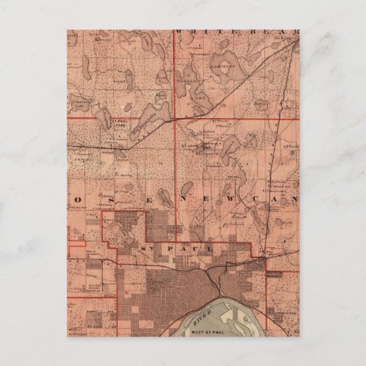 ミネソタ州ラムゼイ郡の地図 ポストカード (正面)