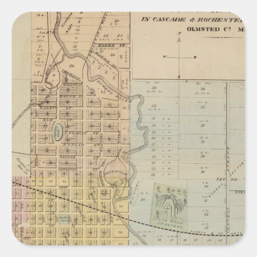 ミネソタ州ロチェスターの地図 スクエアシール (正面)