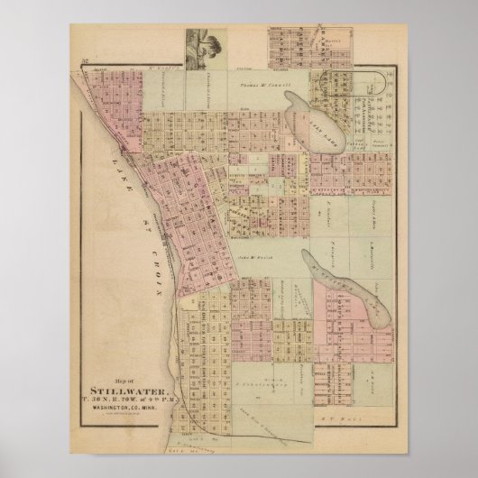 ミネソタ州ワシントン郡スティルウォーターの地図 ポスター (正面)