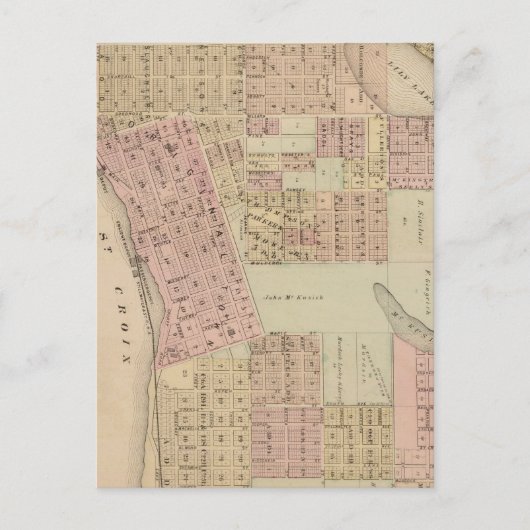 ミネソタ州ワシントン郡スティルウォーターの地図 ポストカード (正面)