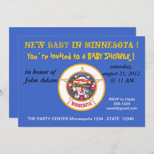 ミネソタ州旗を持つベビーシャワー招待状 招待状 (正面/裏面)