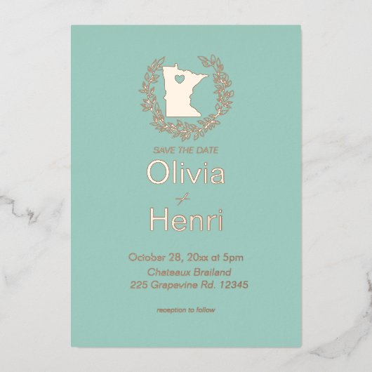 ミネソタ州行き先結婚式 箔招待状 (正面)