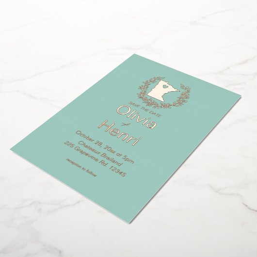 ミネソタ州行き先結婚式 箔招待状 (回転した状態)