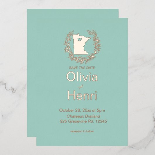 ミネソタ州行き先結婚式 箔招待状 (正面/裏面)