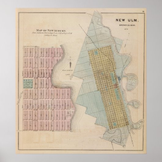 ミネソタ州，ニューオーバーンの地図 ポスター (正面)
