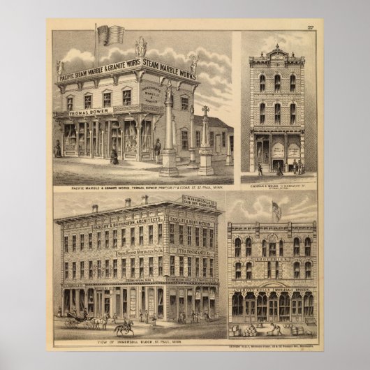 ミネソタ州,ミネアポリス,セントポールのリトグラフ地図 ポスター (正面)