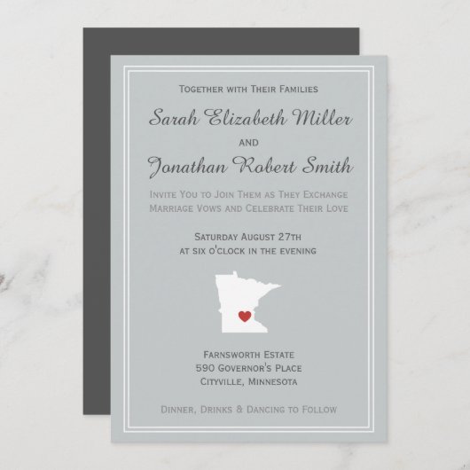 ミネソタ愛-カスタマイズ可能な結婚式招待状 招待状 (正面/裏面)