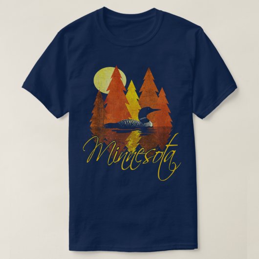 ミネソタ秋の夕日とルーンと木 Tシャツ (デザイン正面)