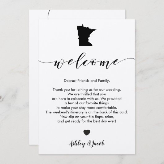 ミネソタ結婚のウェルカムレター&旅程カード プログラム (正面/裏面)